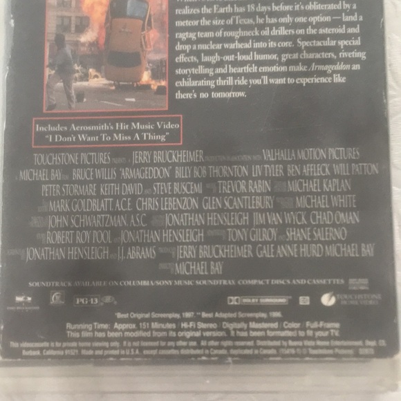 VTG  VHS#15416 ARMAGEDDON Bruce Willis 1996/97 With Aerosmith’s Music Video - Picture 4 of 6